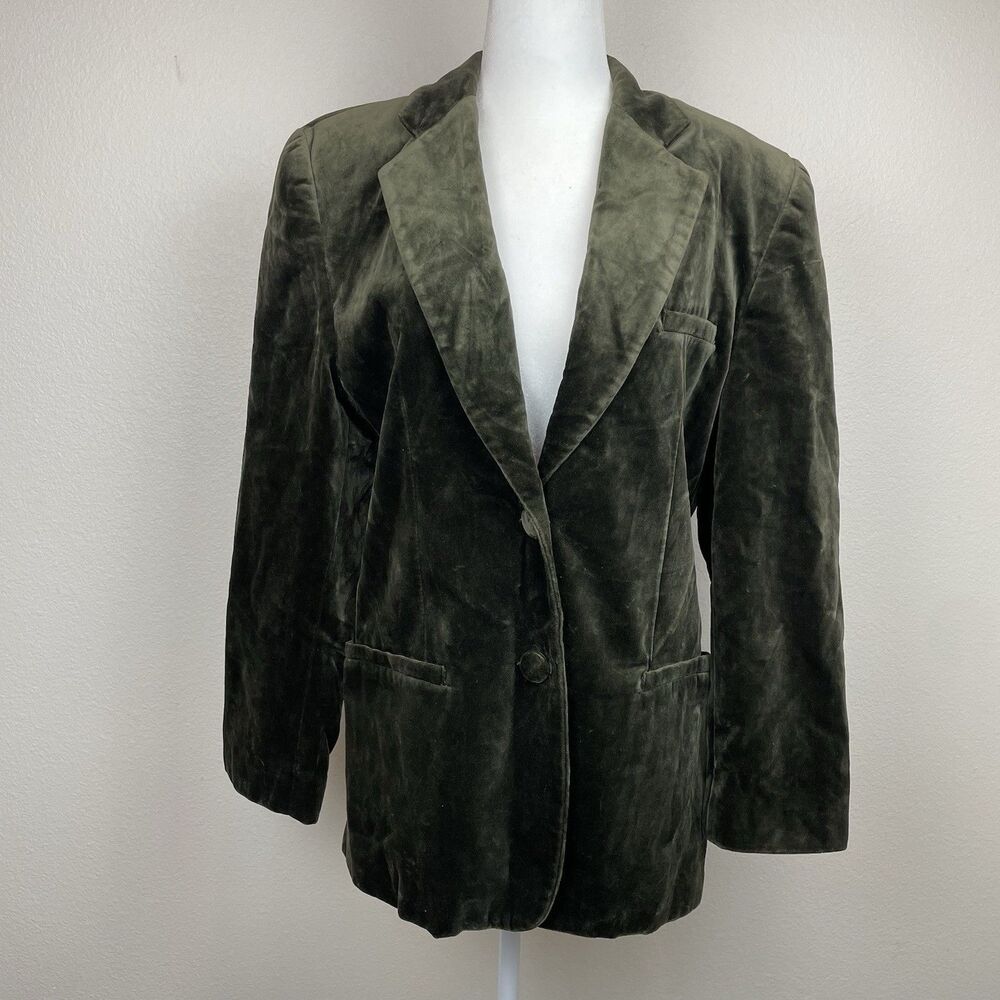 George's Marciano Womens Vintage Green Velvet Blazer Preppy-4